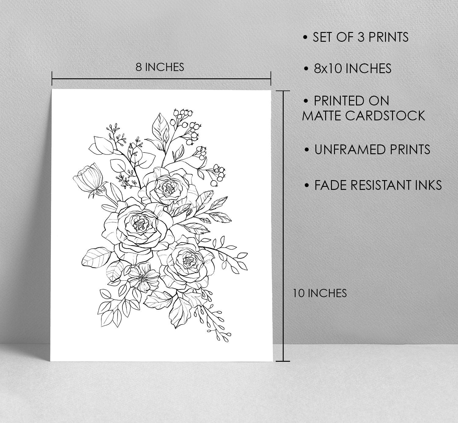 Black and White Flowers 3 set - shopartivo