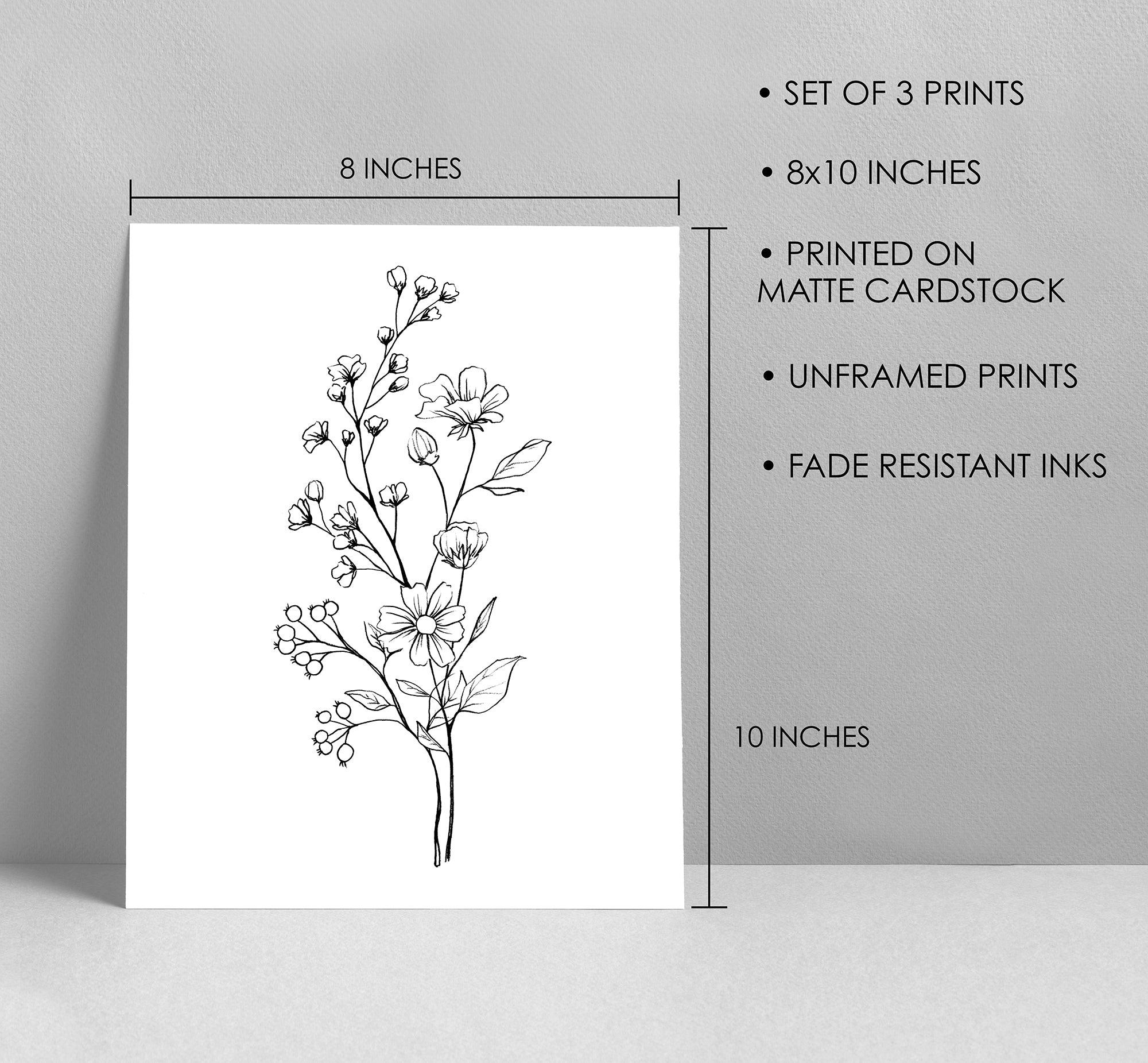 Black and White Flowers 3 set - shopartivo