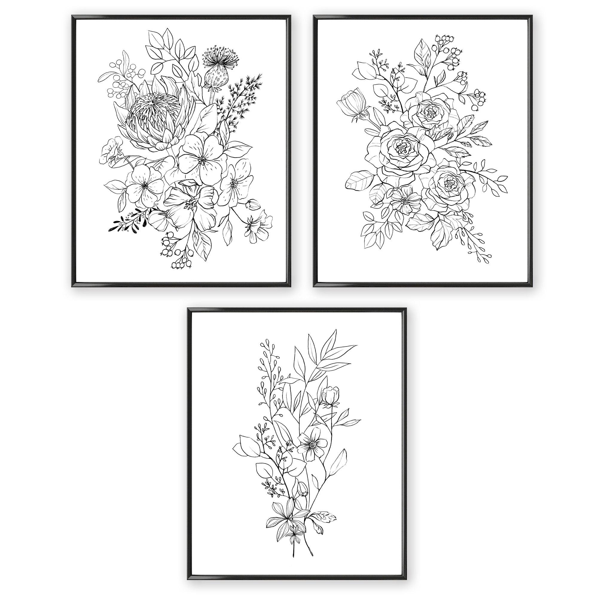 Black and White Flowers 3 set - shopartivo