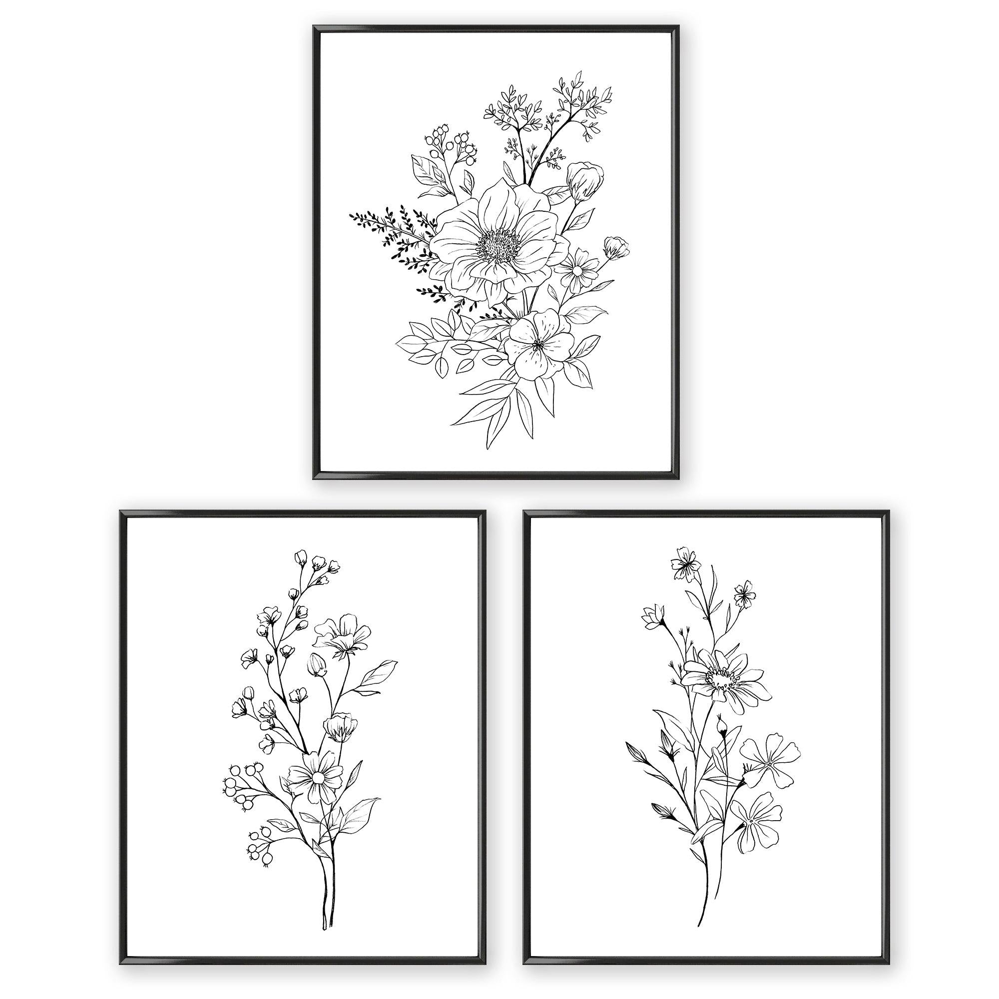 Black and White Flowers 3 set - shopartivo