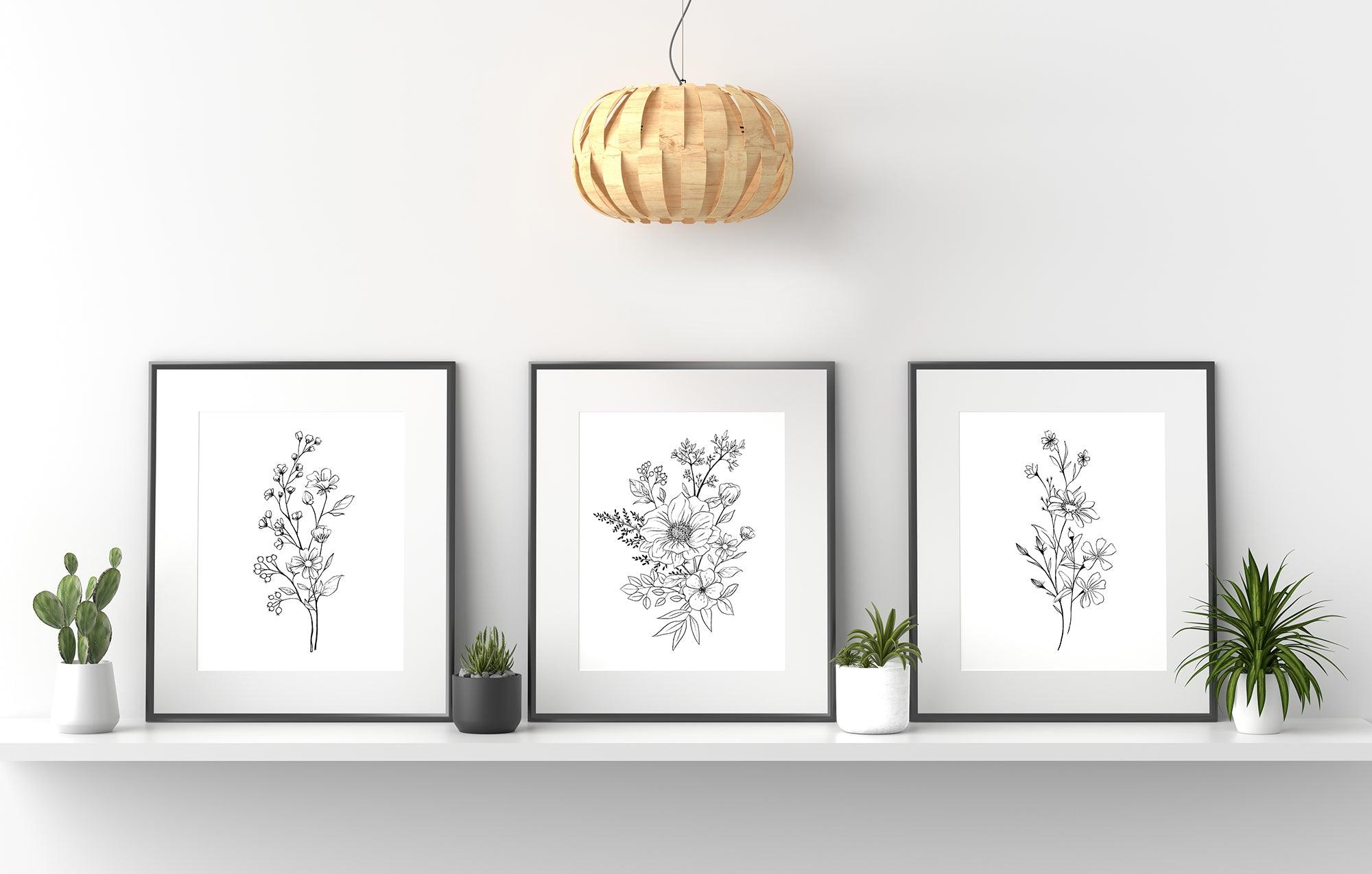 Black and White Flowers 3 set - shopartivo