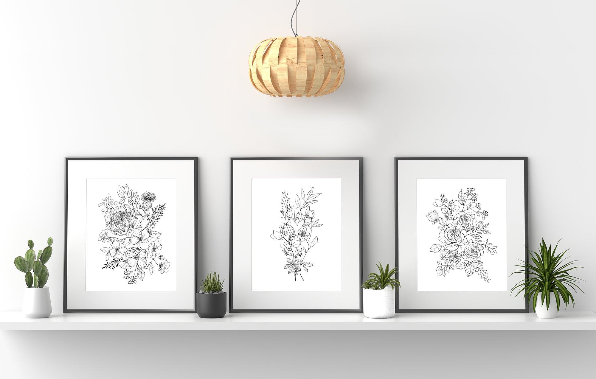 Black and White Flowers 3 set - shopartivo