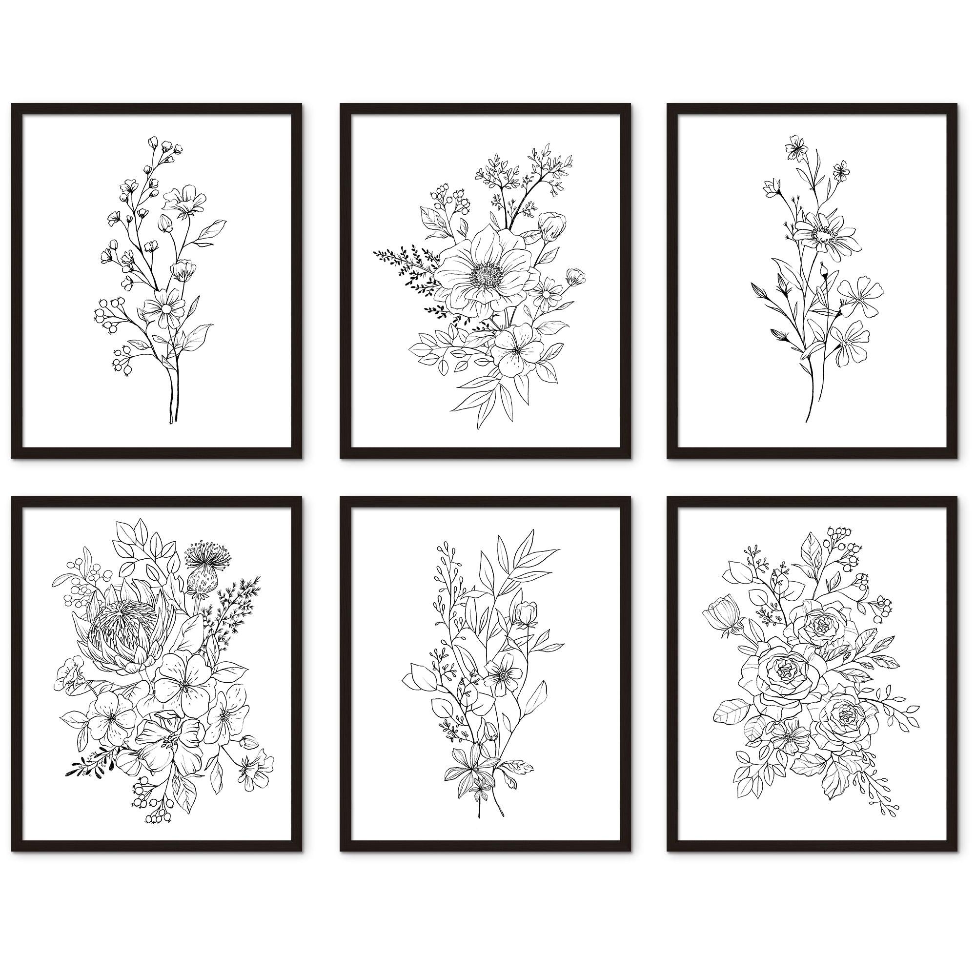 Black and White Flowers 6 set - shopartivo