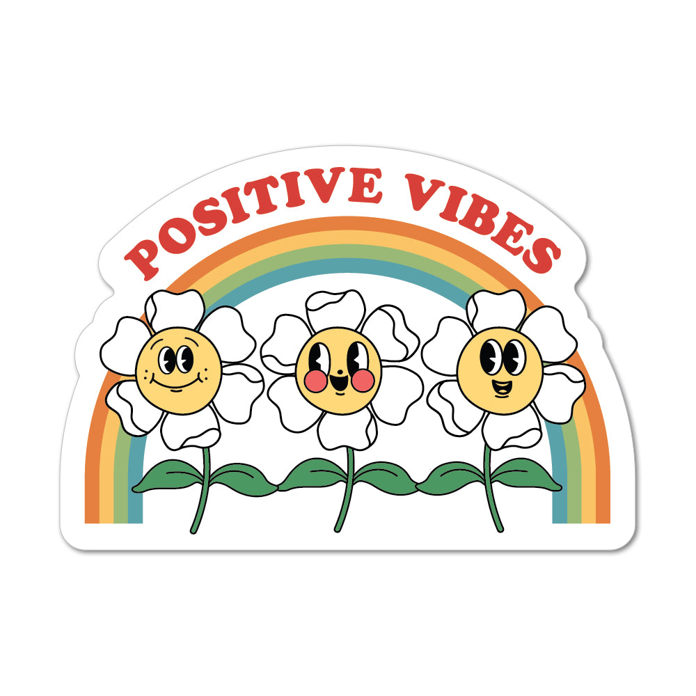 Positive Vibes Retro Flowers Sticker
