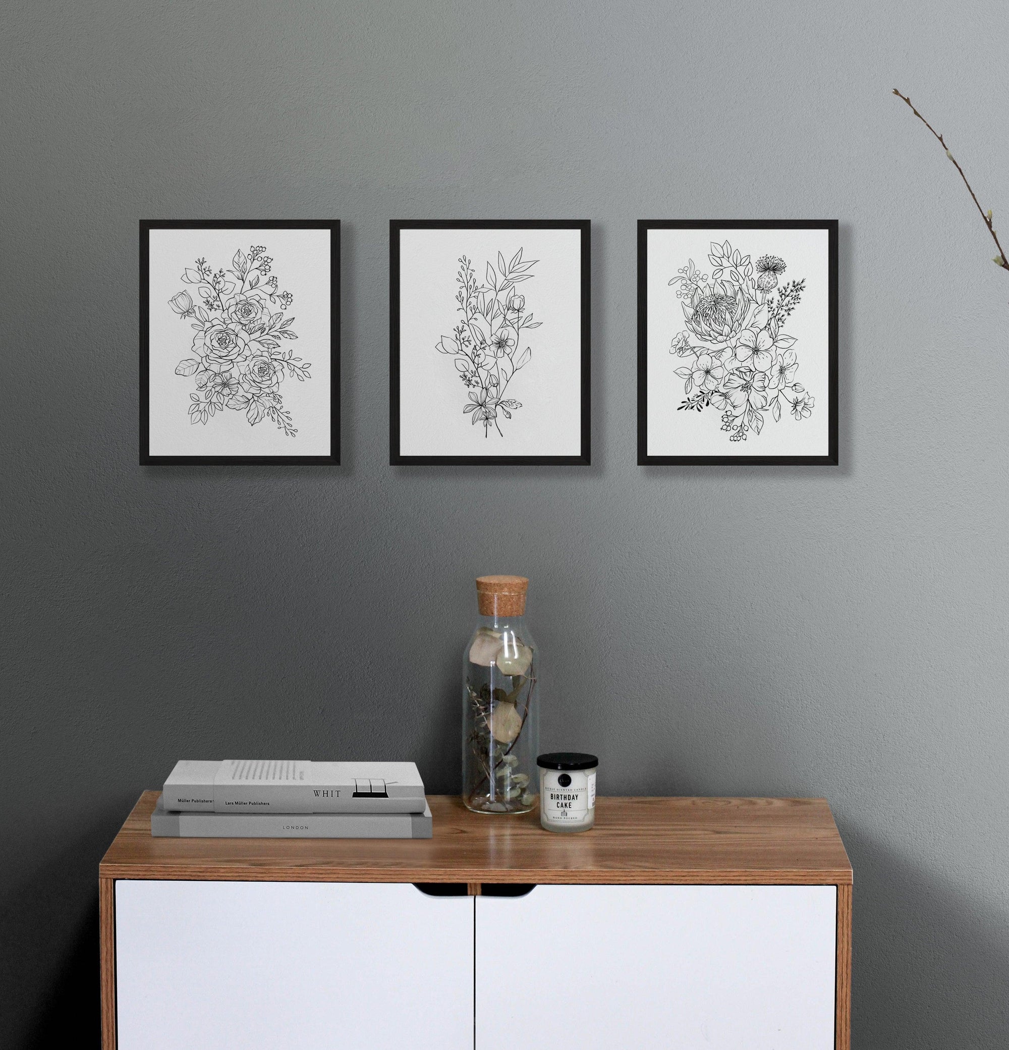 Black and White Flowers 3 set - shopartivo