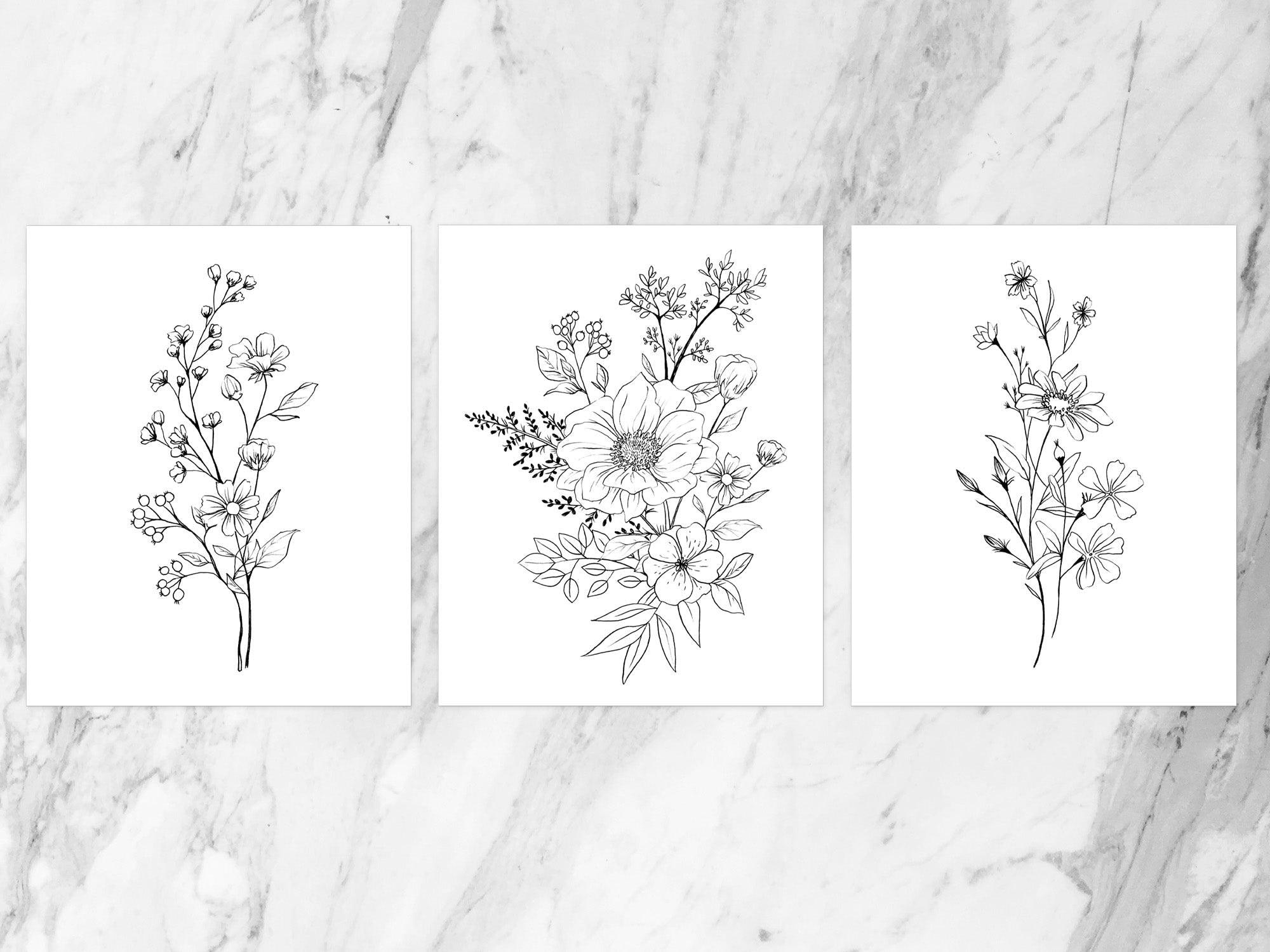 Black and White Flowers 3 set - shopartivo