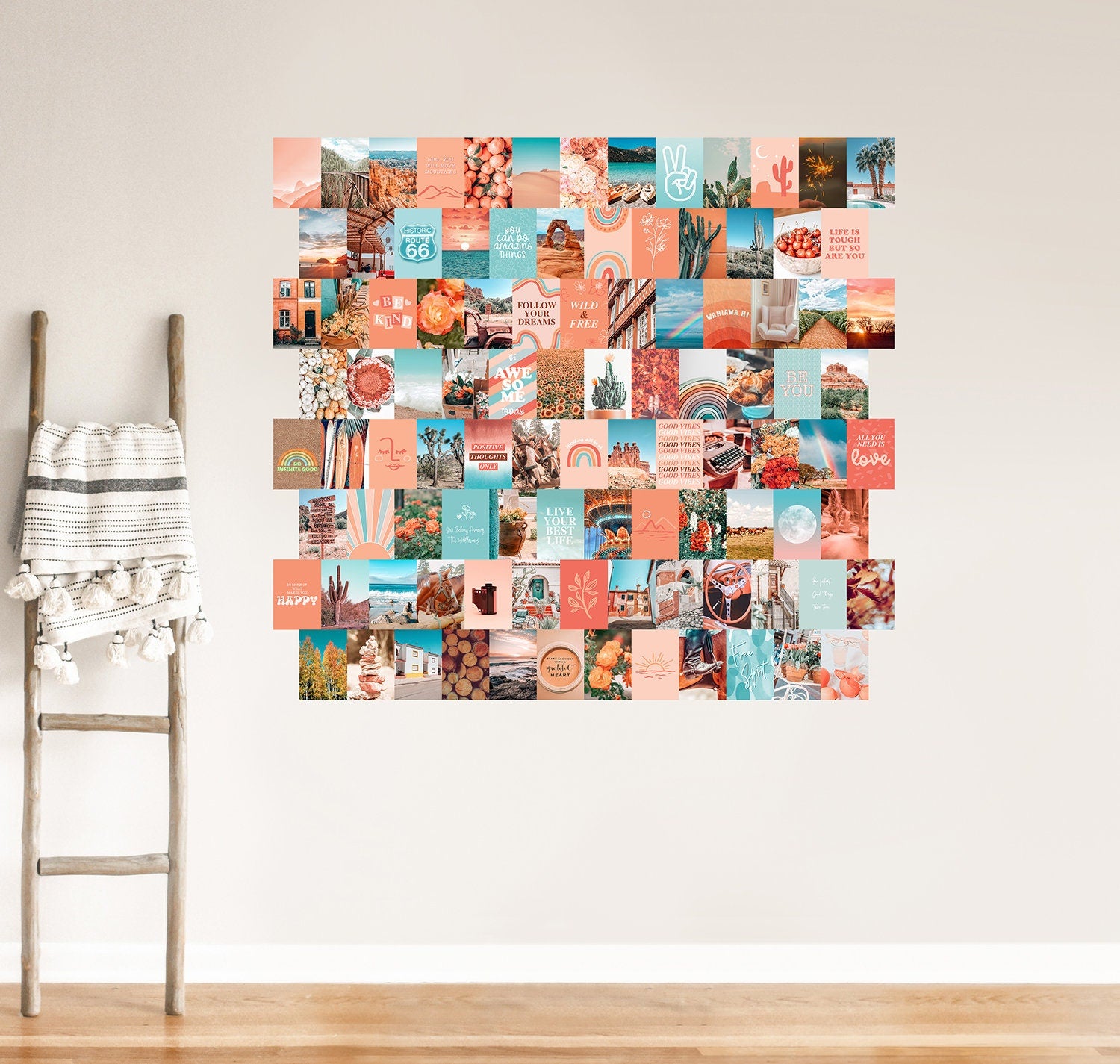 Peach Teal Wall Collage - 100 Card Set - shopartivo