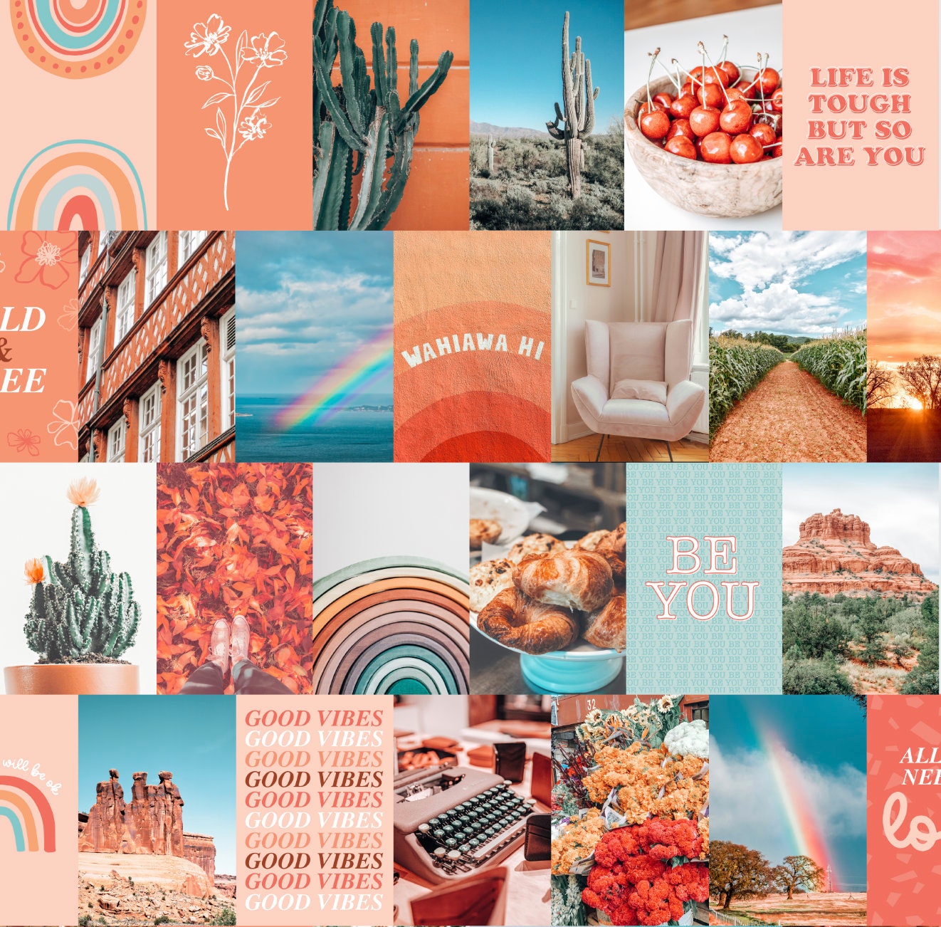 Peach Teal Wall Collage - 100 Card Set - shopartivo