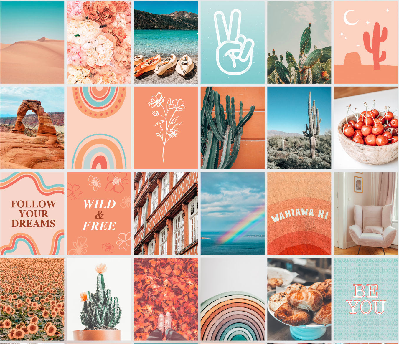 Peach Teal Wall Collage - 100 Card Set - shopartivo