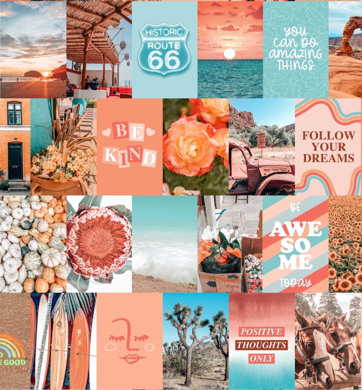 Peach Teal Wall Collage - 100 Card Set - shopartivo