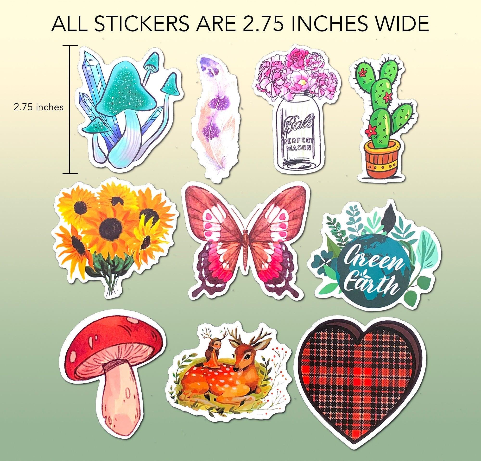Cottagecore Aesthetic Stickers 10 Pack | Laptop Hydroflask Water Bottle Vinyl Decals | Nature Flower Mushroom Butterfly Sticker Pack - shopartivo