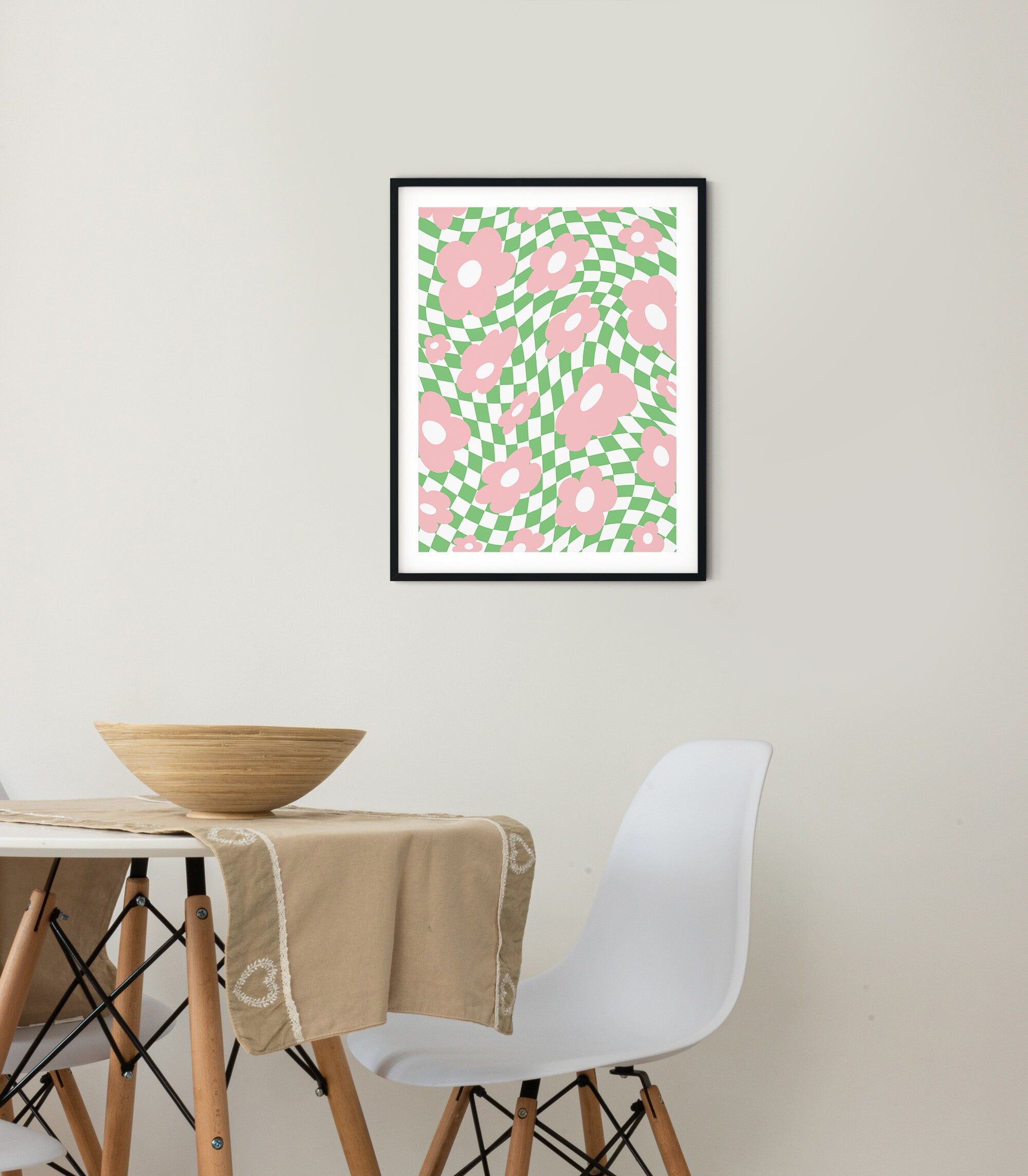 Green Pink Flower Checker Poster - shopartivo
