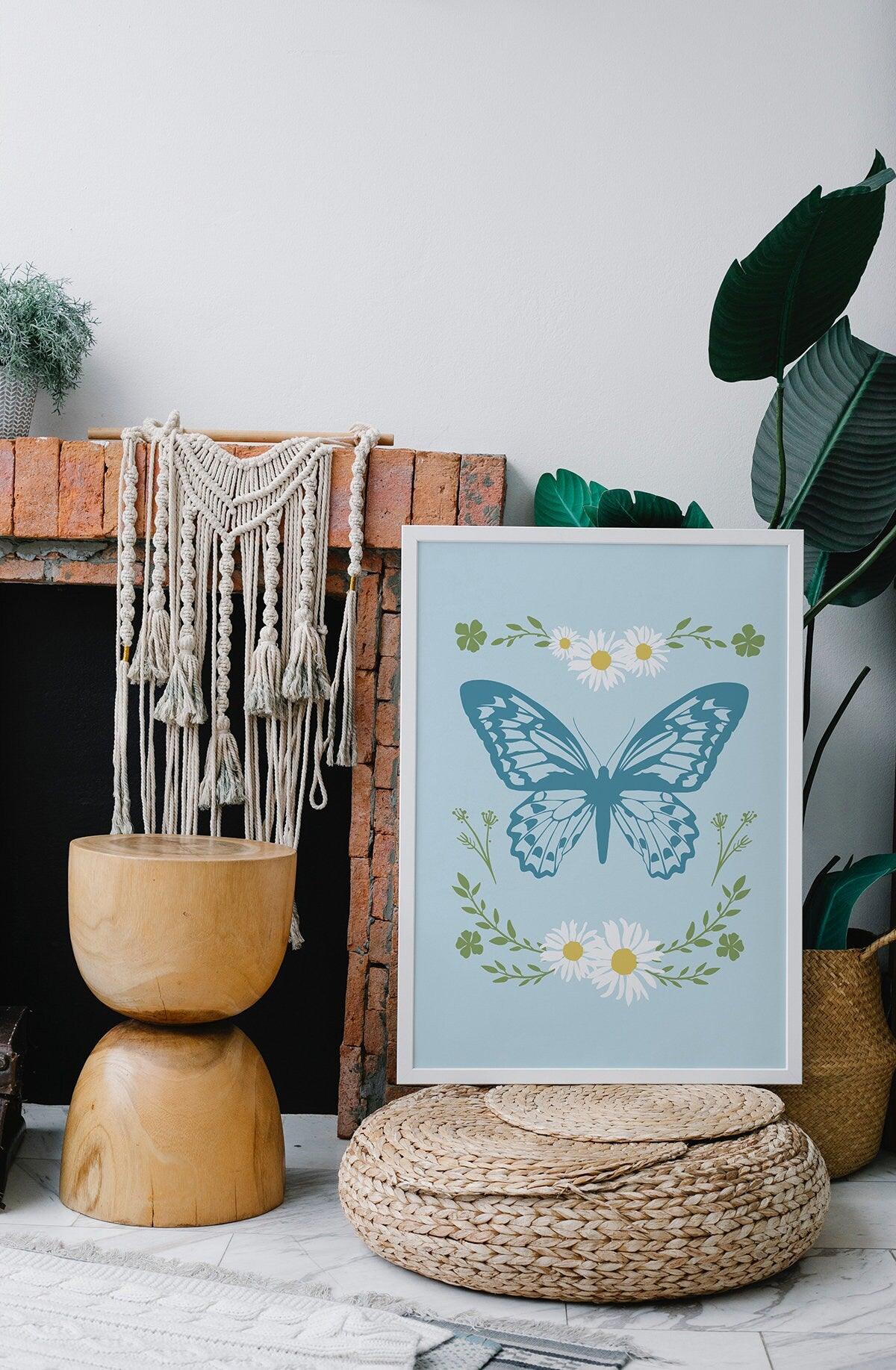 Blue Butterfly Flower Poster - shopartivo