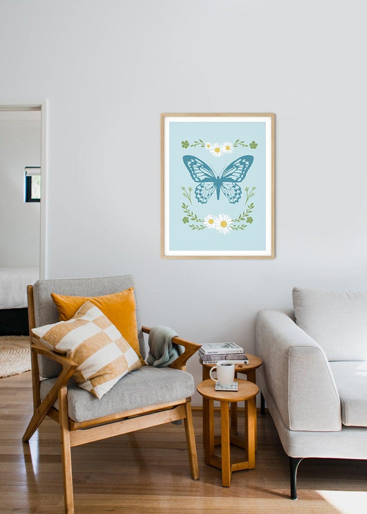 Blue Butterfly Flower Poster - shopartivo