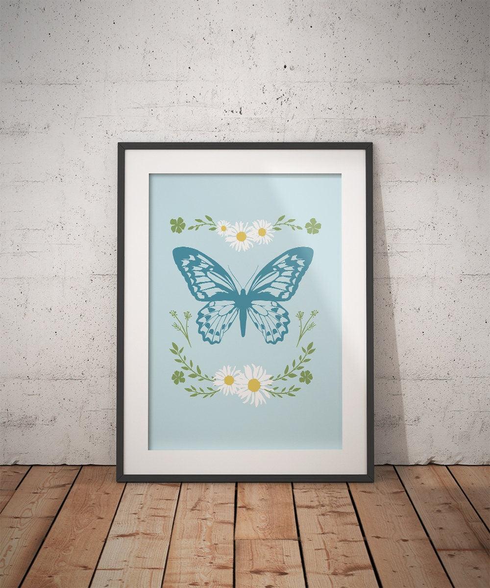 Blue Butterfly Flower Poster - shopartivo