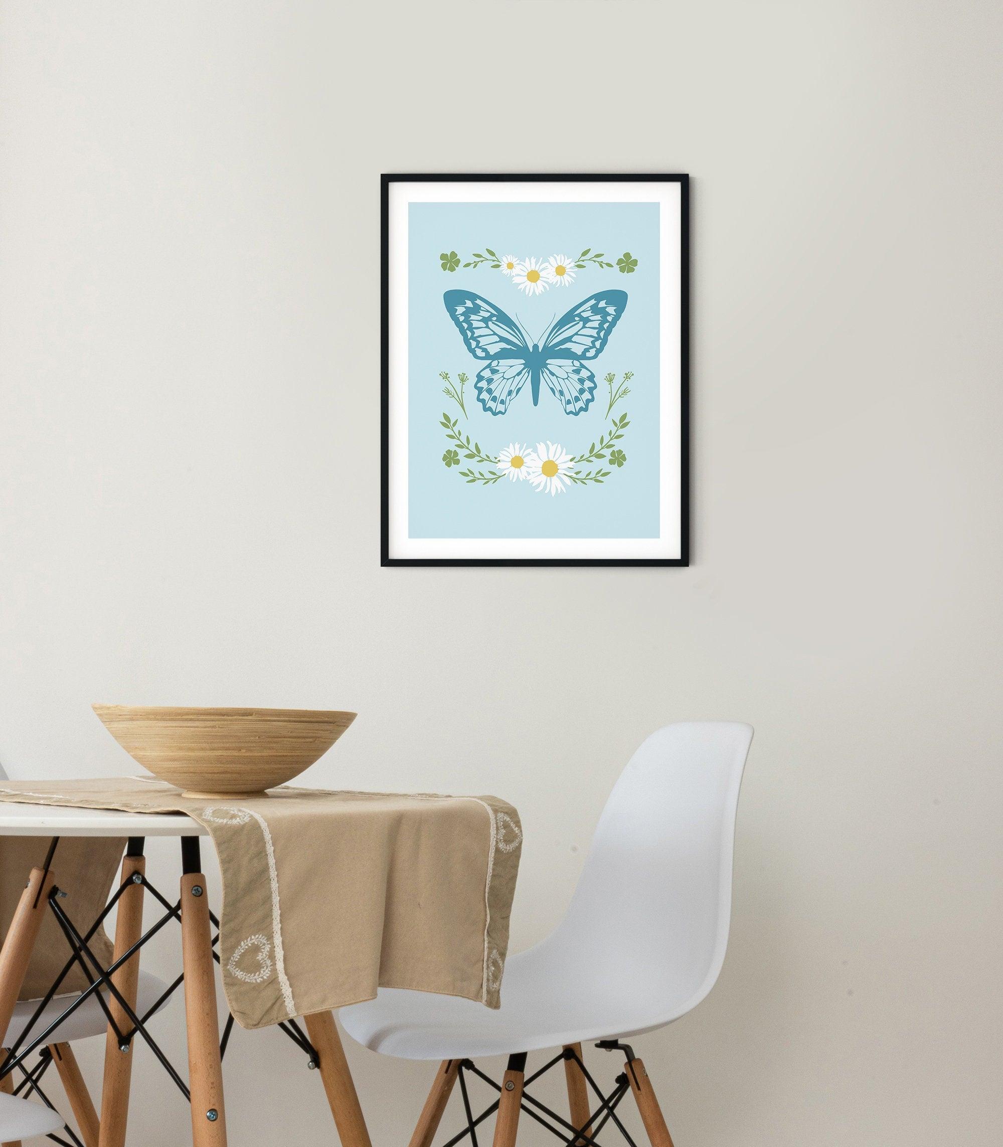 Blue Butterfly Flower Poster - shopartivo