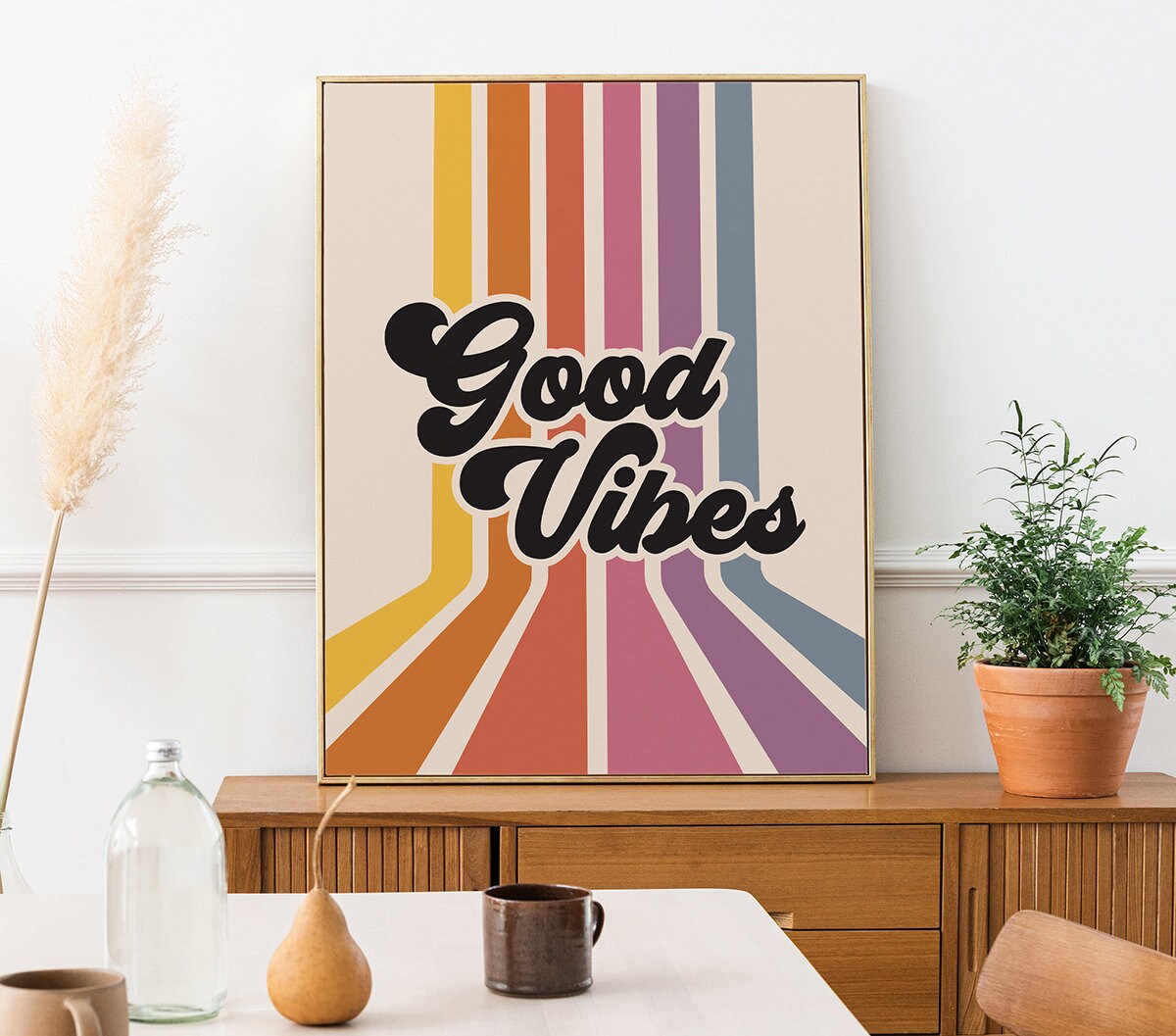 Retro Rainbow Good Vibes Poster