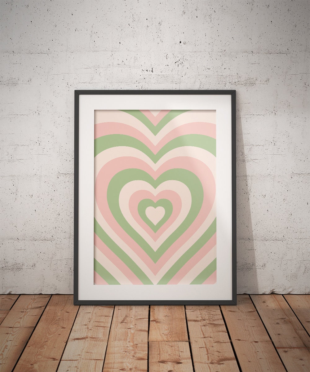 Pink Green Hearts Poster - shopartivo