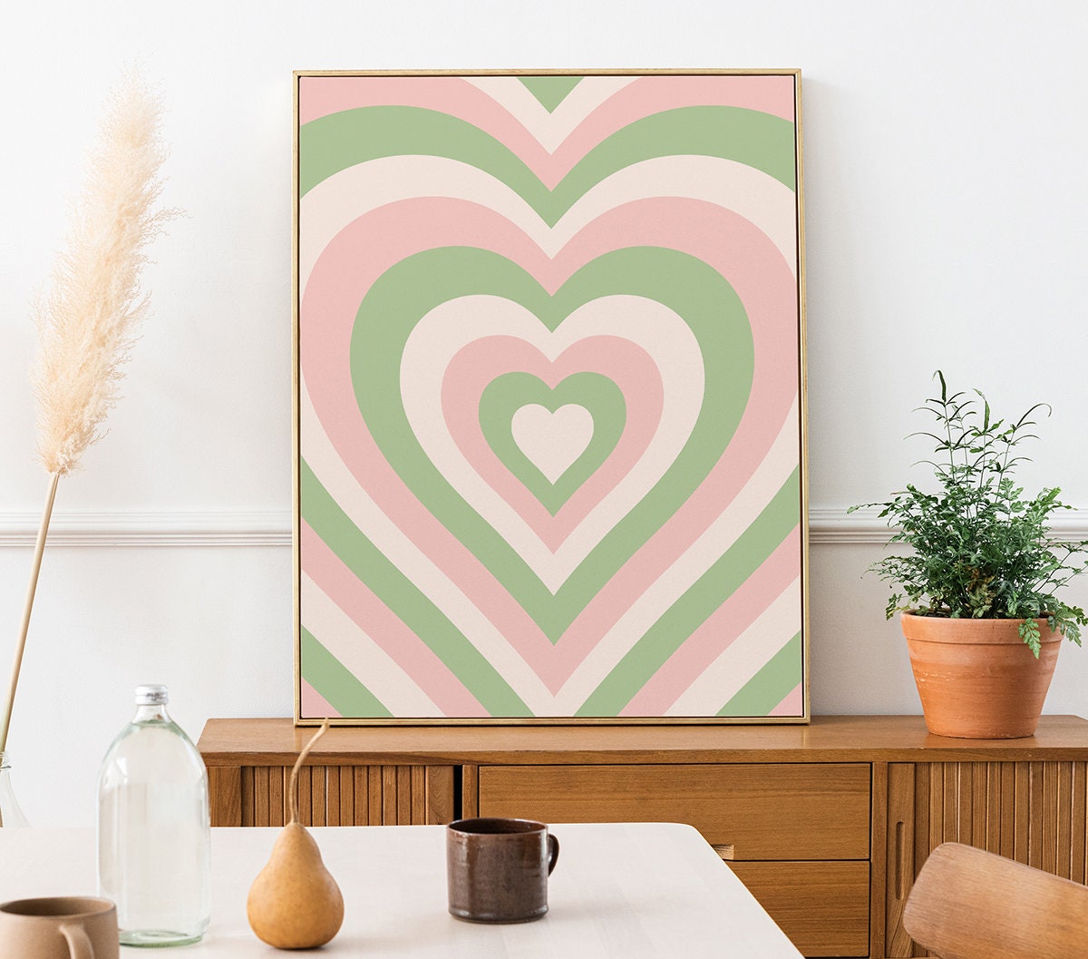 Pink Green Hearts Poster - shopartivo